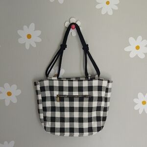Farmhouse Is My Style Black & White Checkered Gingham Shoulder Tote Bag Purse